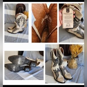 Dan Post Cream and Black Embroidered Boots